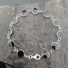 Handmade 925 Sterling silver and Whitby Jet multistone round stone contemporary bracelet