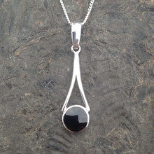 925 sterling silver wishbone necklace with round hand cut Whitby Jet stone