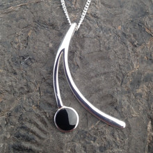 Contemporary 925 sterling silver wishbone necklace with Whitby Jet