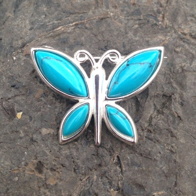 Turquoise and sterling silver multi stone butterfly brooch
