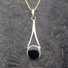 Handmade Whitby Jet and 9ct gold wishbone pendant on 9ct gold curb chain