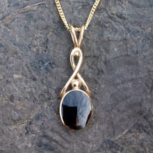 9ct gold Celtic necklace with oval Whitby Jet stone
