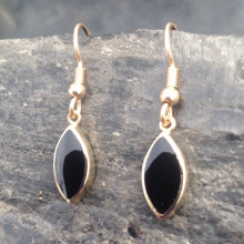 9ct gold drop earrings with marquise shaped Whitby Jet stone