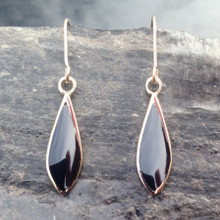 9ct gold drop earrings with hand carved Whitby Jet pointed teardrop stones