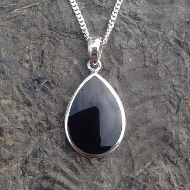 Sterling silver pendant with Whitby Jet peardrop shaped stone