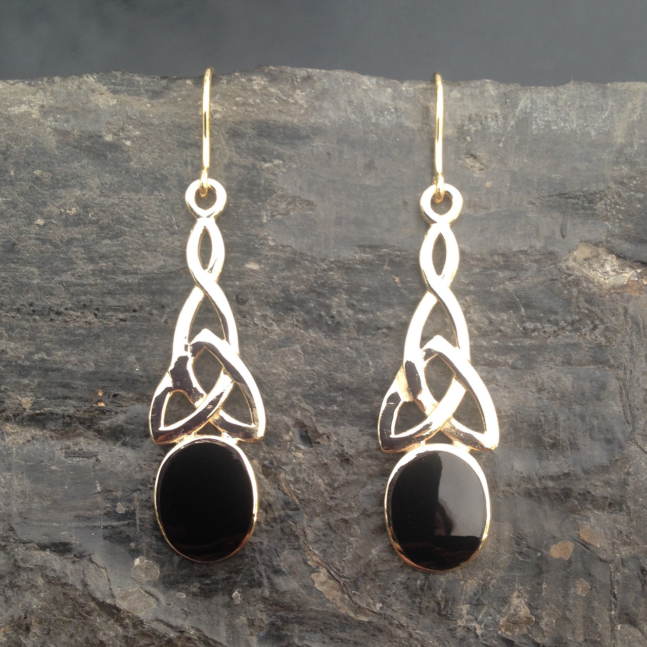 Large Celtic Whitby Jet Drop Earrings 055GP Aurora Jet