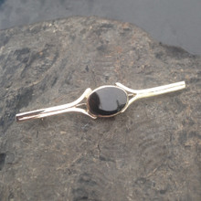 Hand crafted Whitby Jet 9ct gold large bar brooch