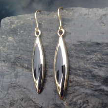 Handmade 9ct gold and Whitby Jet long marquise drop earrings