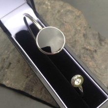 Whitby Jet and cubic zirconia open sterling silver bangle