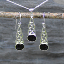Traditional Celtic sterling silver Whitby Jet matching necklace and earrings set