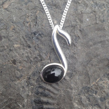 Whitby Jet and sterling silver musical note pendant