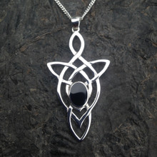 Large sterling silver and Whitby Jet oval stone Celtic pendant