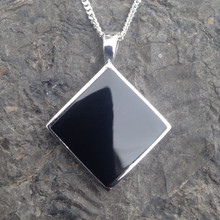 Large contemporary Whitby Jet and sterling silver square pendant