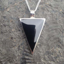 Large modern Whitby Jet and 925 sterling silver triangle pendant