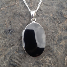 Oval Whitby Jet and 925 silver black locket necklace