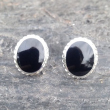Large oval rope edge Whitby Jet and sterling silver stud earrings