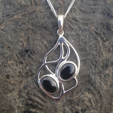 Sterling silver two stone Whitby Jet flow pendant inspired by water