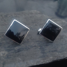 Large square sterling silver and Whitby Jet gents T bar cufflinks