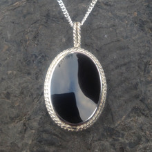 Whitby Jet and sterling silver hand crafted oval rope edge locket necklace
