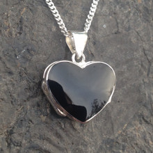 925 silver locket pendant with hand carved natural black heart stone