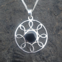 Modern round 925 silver and Whitby Jet necklace with open loop detailing