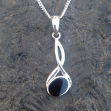 Hand crafted modern elegant sterling silver necklace with oval Whitby Jet stone