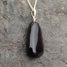 Whitby Jet 9ct gold smooth shiny natural shape free form pendant on curb chain