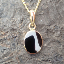 Small 9ct gold and Whitby Jet oval necklace hand crafted in Whitby 