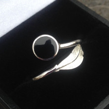  Slim contemporary Sterling silver and Whitby Jet leaf ring adjustable in size