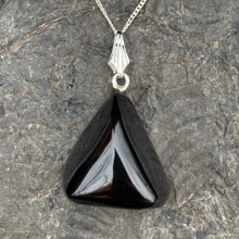 Whitby Jet natural shape pendant with sterling silver chain in gift case