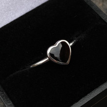 Whitby Jet and sterling silver black heart slim stacking ring