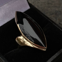 Extra large 9ct gold ring with marquise cut Whitby Jet stone