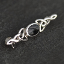 Dainty sterling silver and Whitby Jet Celtic Knot brooch