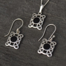 Sterling silver and Whitby Jet Celtic jewellery matching set