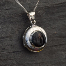 Classic round Whitby Jet and sterling silver locket pendant