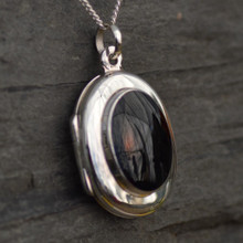 Classic medium oval sterling silver and Whitby Jet locket pendant
