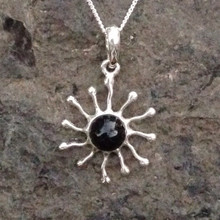 Contemporary sterling silver Sun Burst necklace with Whitby Jet