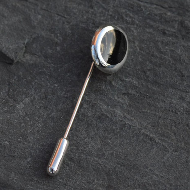 Gents sterling silver cushion edge tie pin with oval Whitby Jet stone