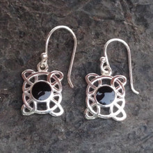 Small 925 sterling silver and Whitby Jet round Celtic style drop earrings
