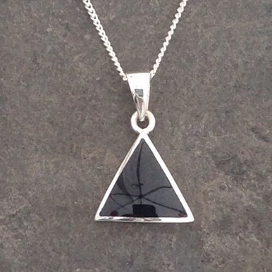 Contemporary Whitby Jet triangle pendant on sterling silver chain