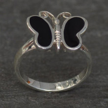 Ladies sterling silver Butterly ring with hand carved Whitby Jet stones