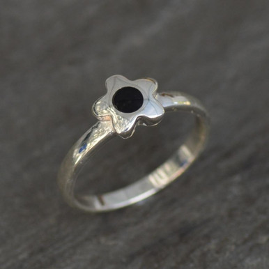 Contemporary sterling silver and Whitby Jet flower ring