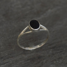 Sterling silver open shoulder ring with oval Whitby Jet stone