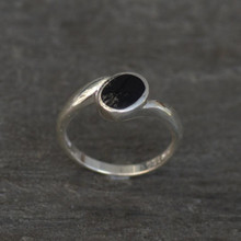 Sterling silver twist ring with oval Whitby Jet stone