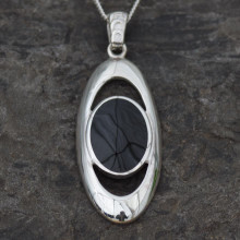 modern ladies Oval Whitby jet and sterling silver pendant
