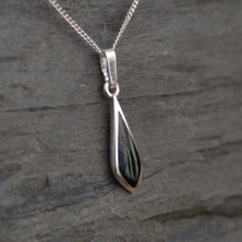 Contemporary 925 silver and hand carved Whitby Jet slim teardrop necklace 