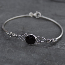 Handcrafted Whitby jet and sterling silver bangle