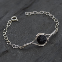 Contemporary sterling silver bracelet with round Whitby Jet stone
