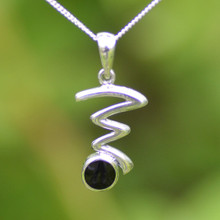 Contemporary sterling silver zig zag pendant with Whitby Jet