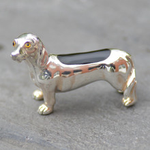 Whitby Jet black and shiny solid Sterling Silver Dachshund dog ornamental figurine